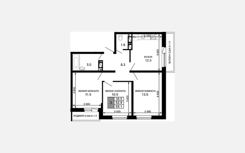 <span>Продается 3-комн. квартира,</span><span>62.90 м², 14/16 этаж </span> фото 0