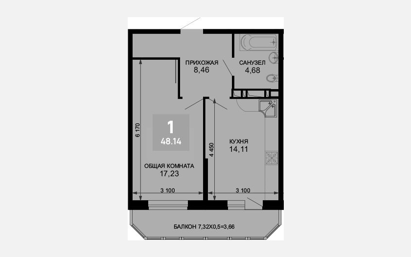 <span>Продается 1-комн. квартира,</span><span>44.48 м², 18/19 этаж </span> фото 0
