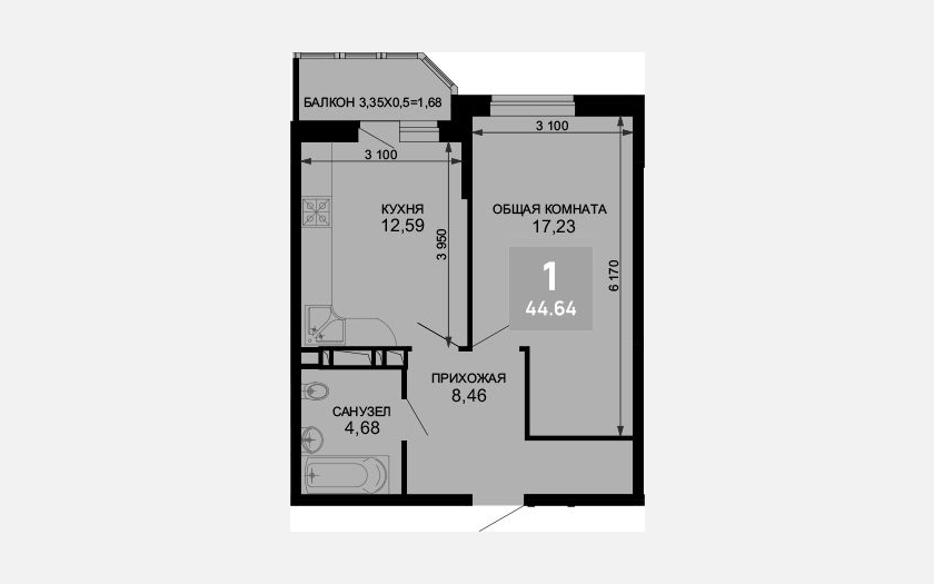 <span>Продается 1-комн. квартира,</span><span>42.96 м², 2/19 этаж </span> фото 0