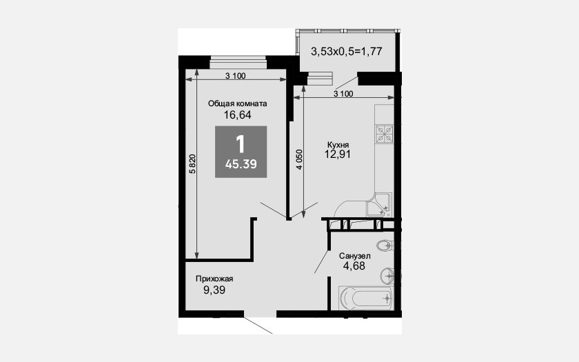 <span>Продается 1-комн. квартира,</span><span>43.62 м², 13/15 этаж </span> фото 0