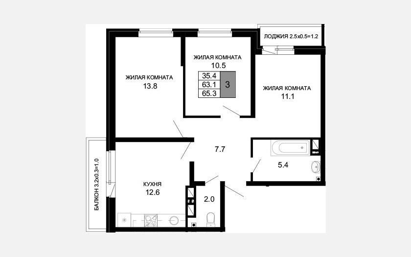 <span>Продается 3-комн. квартира,</span><span>63.10 м², 3/16 этаж </span> фото 0