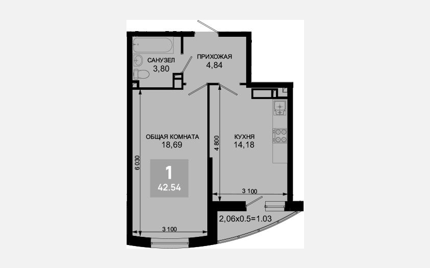 <span>Продается 1-комн. квартира,</span><span>41.51 м², 3/19 этаж </span> фото 0