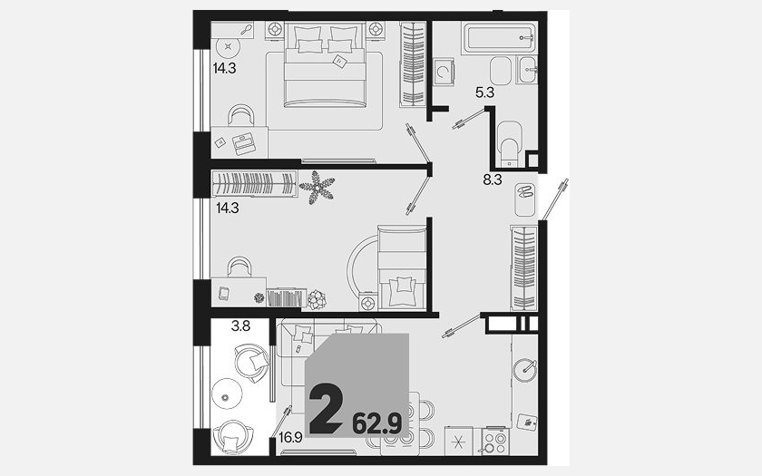<span>Продается 3-комн. квартира,</span><span>59.10 м², 2/18 этаж </span> фото 0