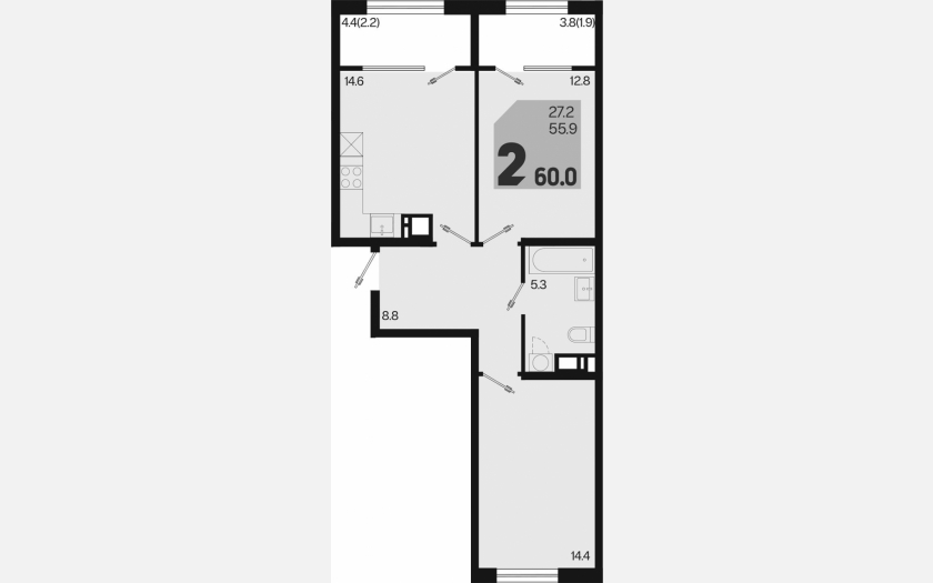 <span>Продается 2-комн. квартира,</span><span>55.90 м², 8/9 этаж </span> фото 0