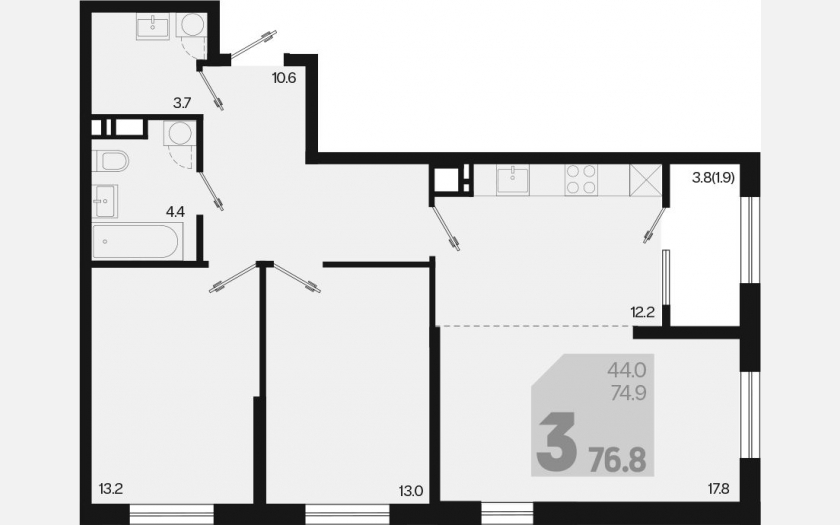 <span>Продается 3-комн. квартира,</span><span>74.90 м², 18/18 этаж </span> фото 0