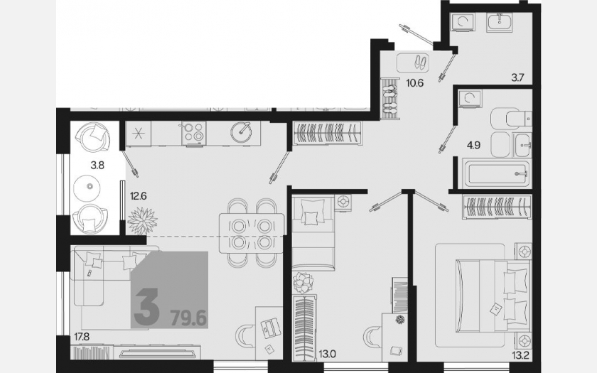 <span>Продается 3-комн. квартира,</span><span>75.80 м², 2/18 этаж </span> фото 0
