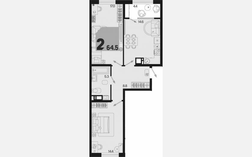 <span>Продается 2-комн. квартира,</span><span>60.10 м², 7/9 этаж </span> фото 0