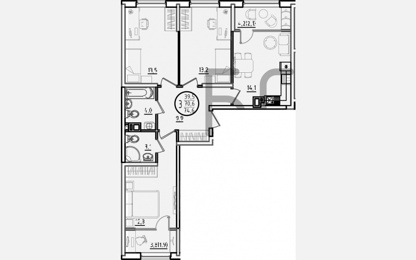 <span>Продается 3-комн. квартира,</span><span>70.60 м², 5/9 этаж </span> фото 0