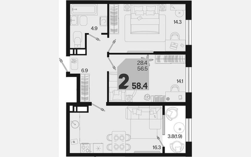 <span>Продается 2-комн. квартира,</span><span>56.50 м², 15/18 этаж </span> фото 0