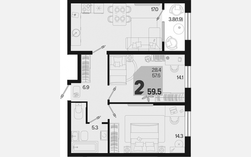 <span>Продается 2-комн. квартира,</span><span>57.60 м², 2/18 этаж </span> фото 0