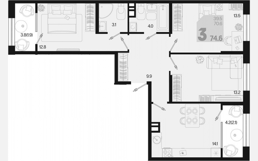 <span>Продается 3-комн. квартира,</span><span>70.60 м², 8/9 этаж </span> фото 0