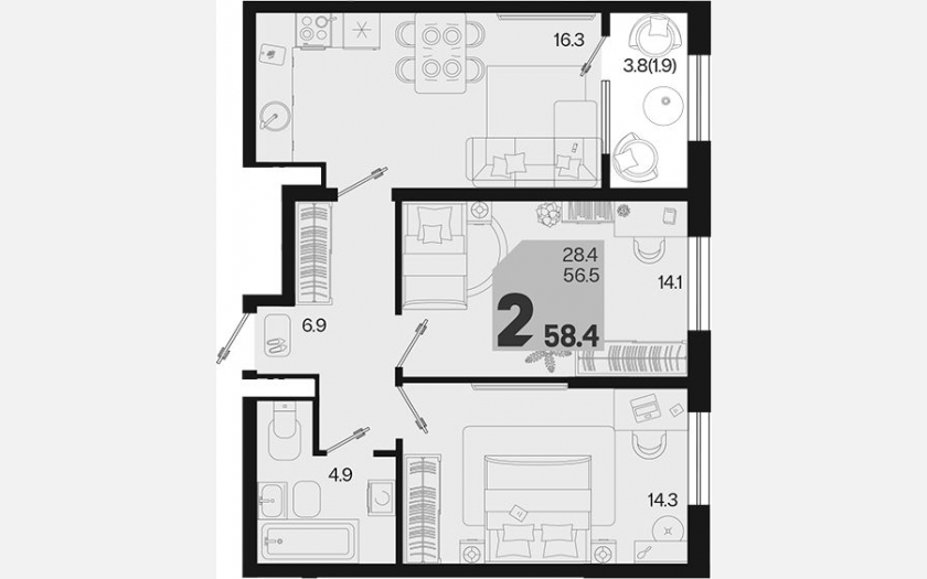 <span>Продается 2-комн. квартира,</span><span>56.50 м², 16/18 этаж </span> фото 0