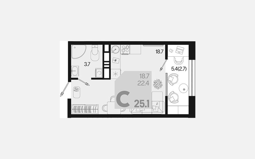 <span>Продается студия,</span><span>22.40 м², 12/18 этаж </span> фото 0