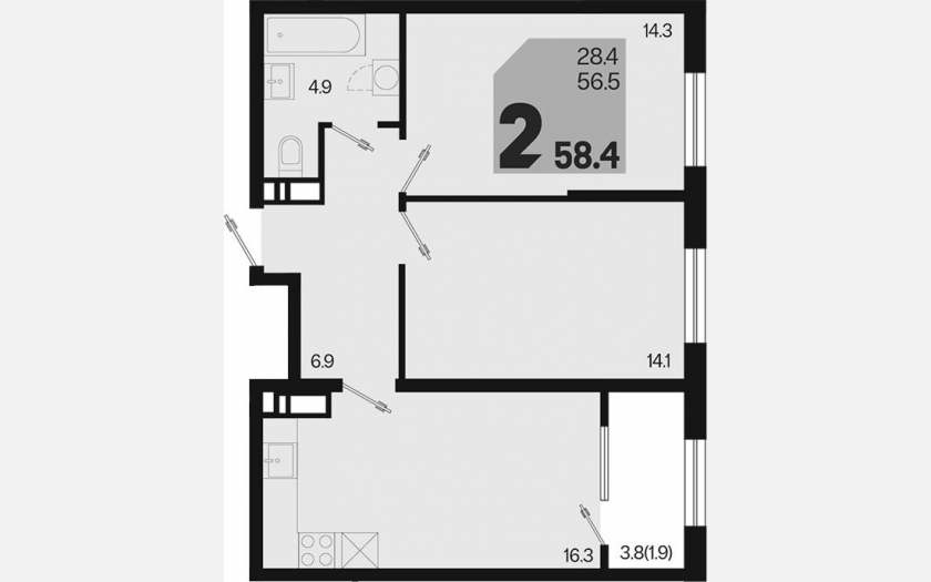 <span>Продается 2-комн. квартира,</span><span>56.50 м², 17/18 этаж </span> фото 0
