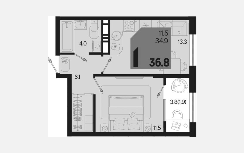 <span>Продается 1-комн. квартира,</span><span>34.90 м², 11/18 этаж </span> фото 0