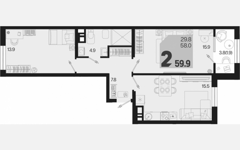 <span>Продается 2-комн. квартира,</span><span>58 м², 7/9 этаж </span> фото 0