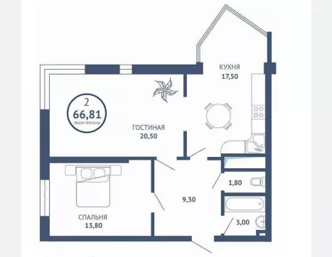 2-комн. квартира, 70 м², 6/24 этаж фото 1