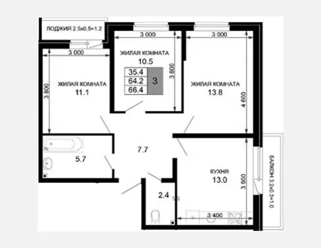 3-комн. квартира, 64.20 м², 2/16 этаж фото 0