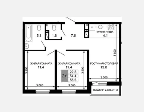 3-комн. квартира, 54.40 м², 14/16 этаж фото 0