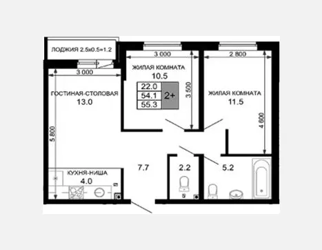 3-комн. квартира, 54.10 м², 2/16 этаж фото 0