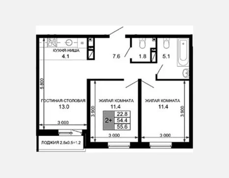 3-комн. квартира, 54.40 м², 12/16 этаж фото 0