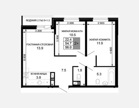 3-комн. квартира, 54.70 м², 4/16 этаж фото 0