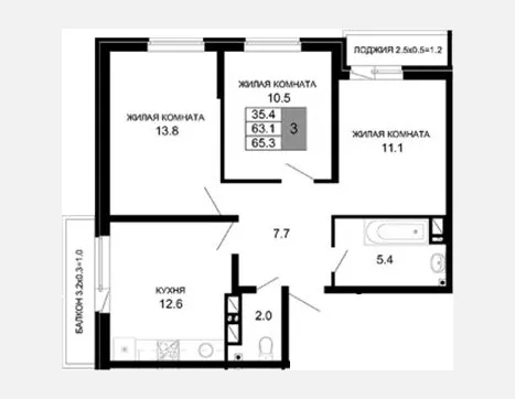 3-комн. квартира, 63.10 м², 6/16 этаж фото 0
