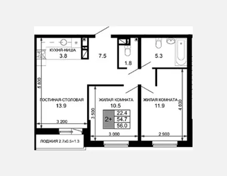 3-комн. квартира, 54.70 м², 5/16 этаж фото 0