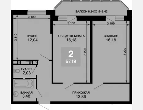 2-комн. квартира, 63.77 м², 7/19 этаж фото 0