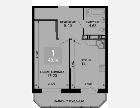 1-комн. квартира, 44.48 м², 18/19 этаж фото 0