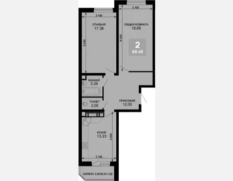2-комн. квартира, 66.66 м², 6/19 этаж фото 0