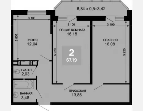 2-комн. квартира, 63.77 м², 11/19 этаж фото 0