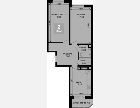 2-комн. квартира, 66.66 м², 19/19 этаж фото 0
