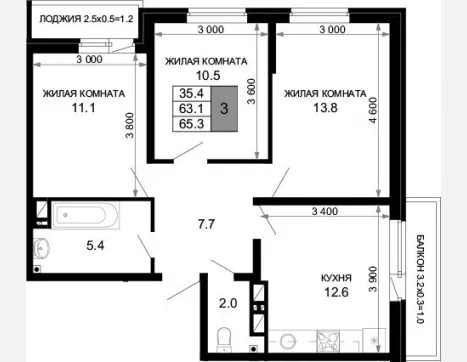 3-комн. квартира, 63.10 м², 11/16 этаж фото 0