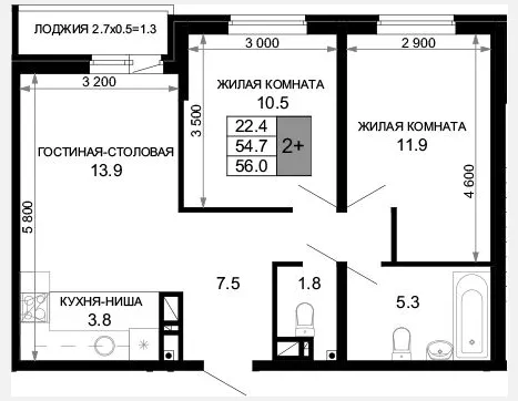 3-комн. квартира, 54.70 м², 16/16 этаж фото 0