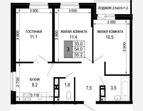 3-комн. квартира, 54 м², 16/16 этаж фото 0