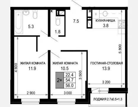 3-комн. квартира, 54.70 м², 16/16 этаж фото 0