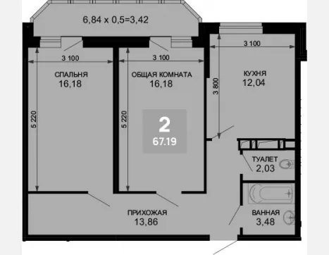 2-комн. квартира, 63.77 м², 8/19 этаж фото 0