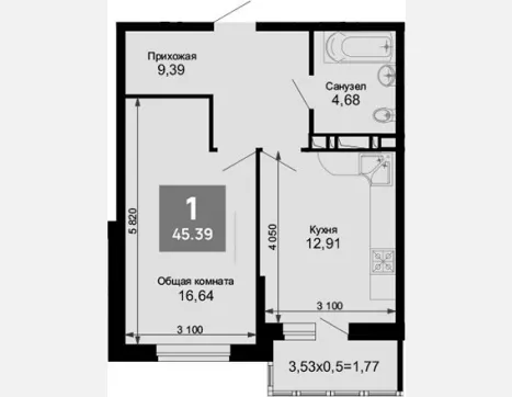 1-комн. квартира, 43.62 м², 15/15 этаж фото 0