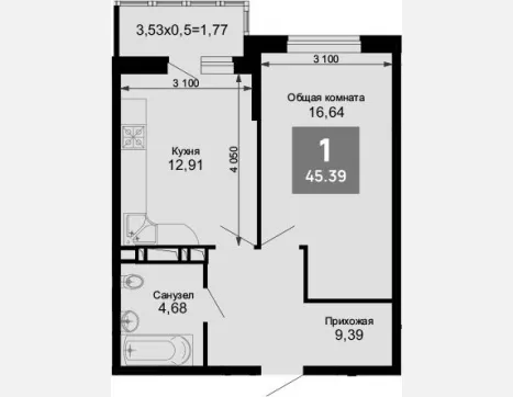 1-комн. квартира, 43.62 м², 15/15 этаж фото 0