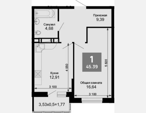 1-комн. квартира, 43.62 м², 14/15 этаж фото 0