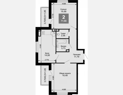 2-комн. квартира, 67.30 м², 11/15 этаж фото 0
