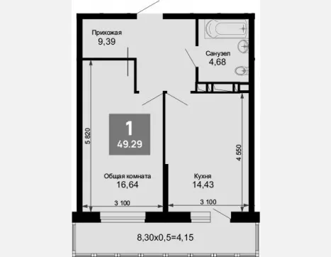 1-комн. квартира, 45.61 м², 4/15 этаж фото 0