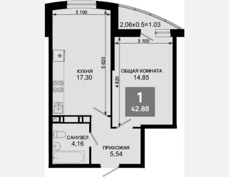 2-комн. квартира, 41.85 м², 2/19 этаж фото 0