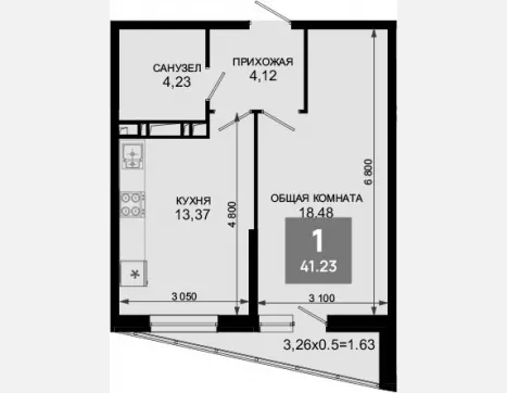 1-комн. квартира, 40.80 м², 19/19 этаж фото 0