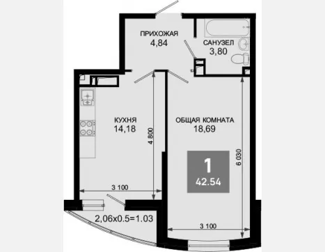 1-комн. квартира, 41.51 м², 19/19 этаж фото 0