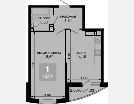 1-комн. квартира, 41.51 м², 2/19 этаж фото 0
