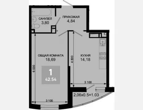 1-комн. квартира, 41.51 м², 16/19 этаж фото 0