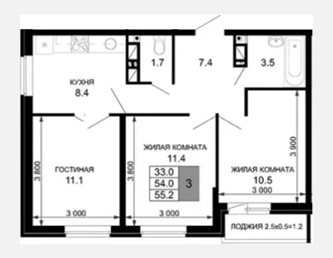 3-комн. квартира, 54 м², 15/16 этаж фото 0