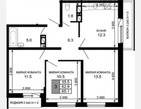 3-комн. квартира, 62.90 м², 15/16 этаж фото 0